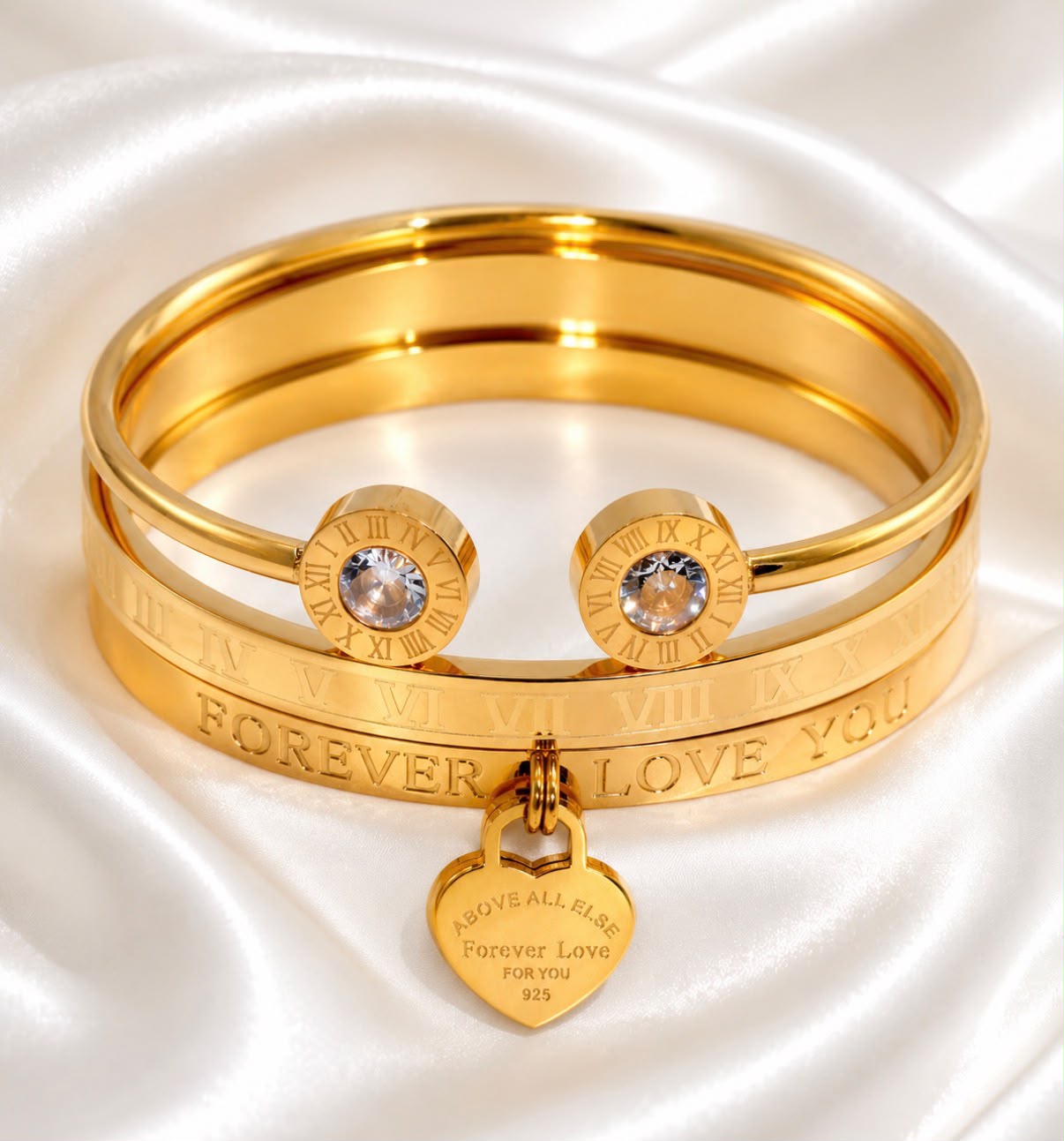 3 hoop bangle set waterproof gold plated