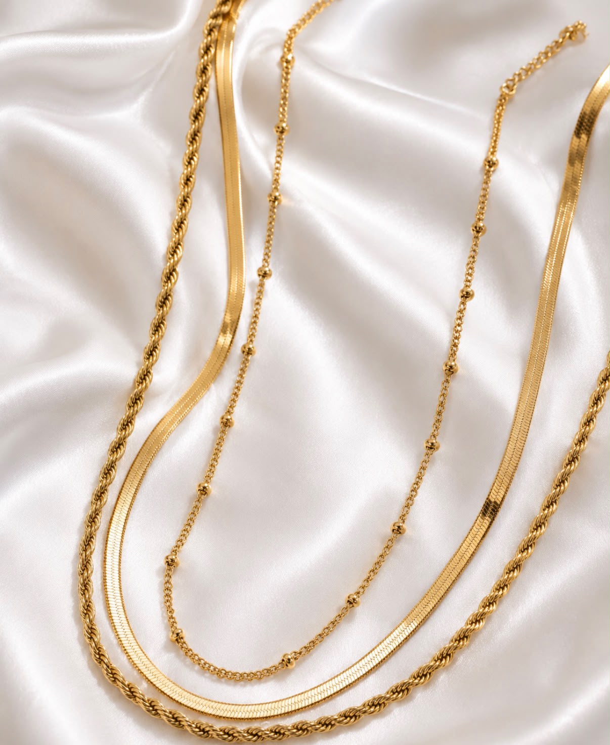 3 piece herringbone chain necklace set gold plated waterproof