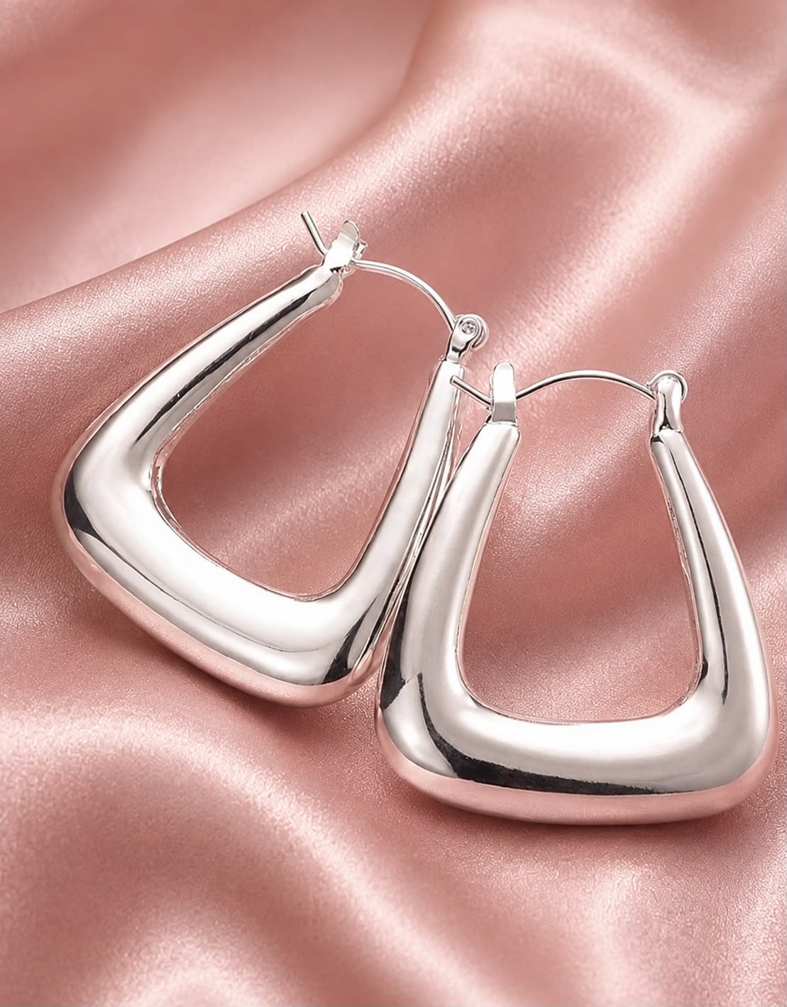 chunky angular 925 sterling silver plated Tea hoop earrings