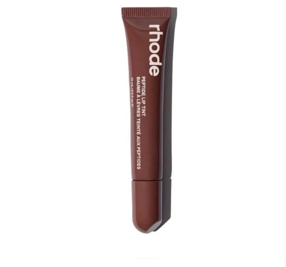 Rhode Peptide Lip Tint tube in Espresso, a rich brown, on white background