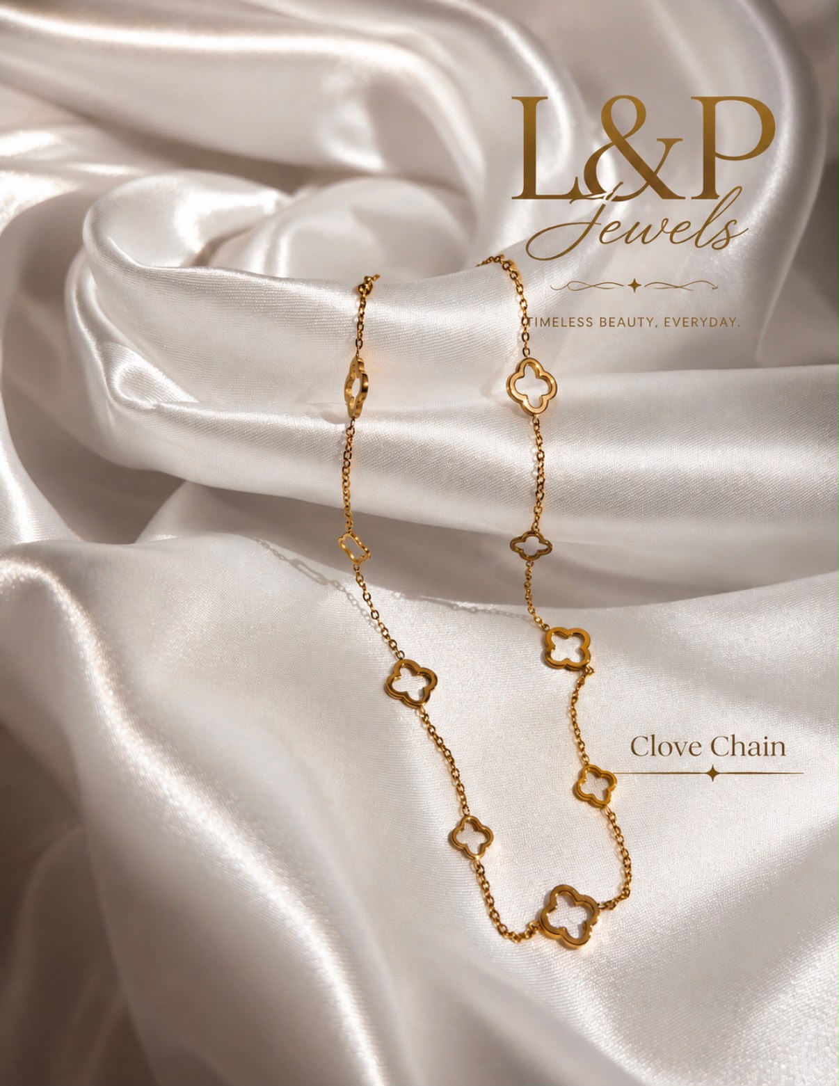 four clove rope chain necklace waterproof tarnish resistant gold
