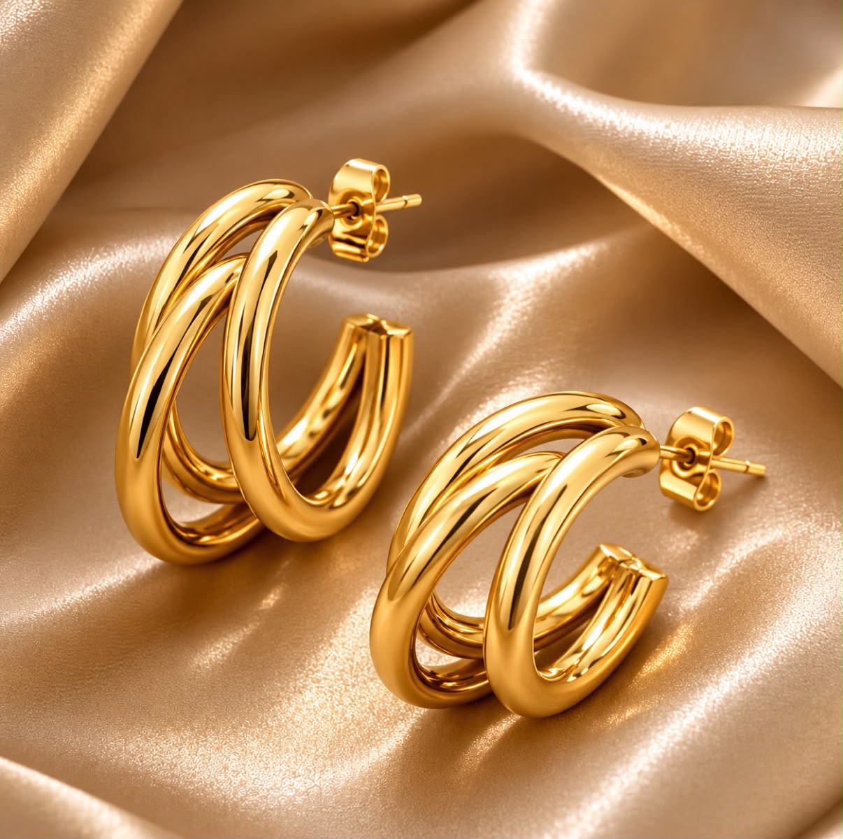 triple hoop gold earrings hypoallergenic