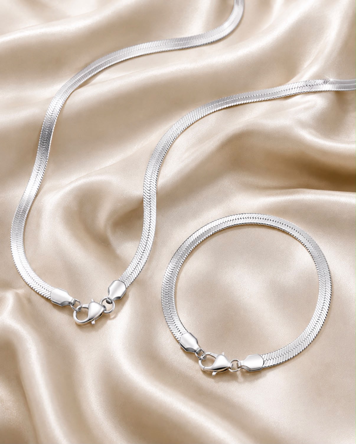 925 Silver Plated Snake Chain Set — Necklace & Bracelet — view 1