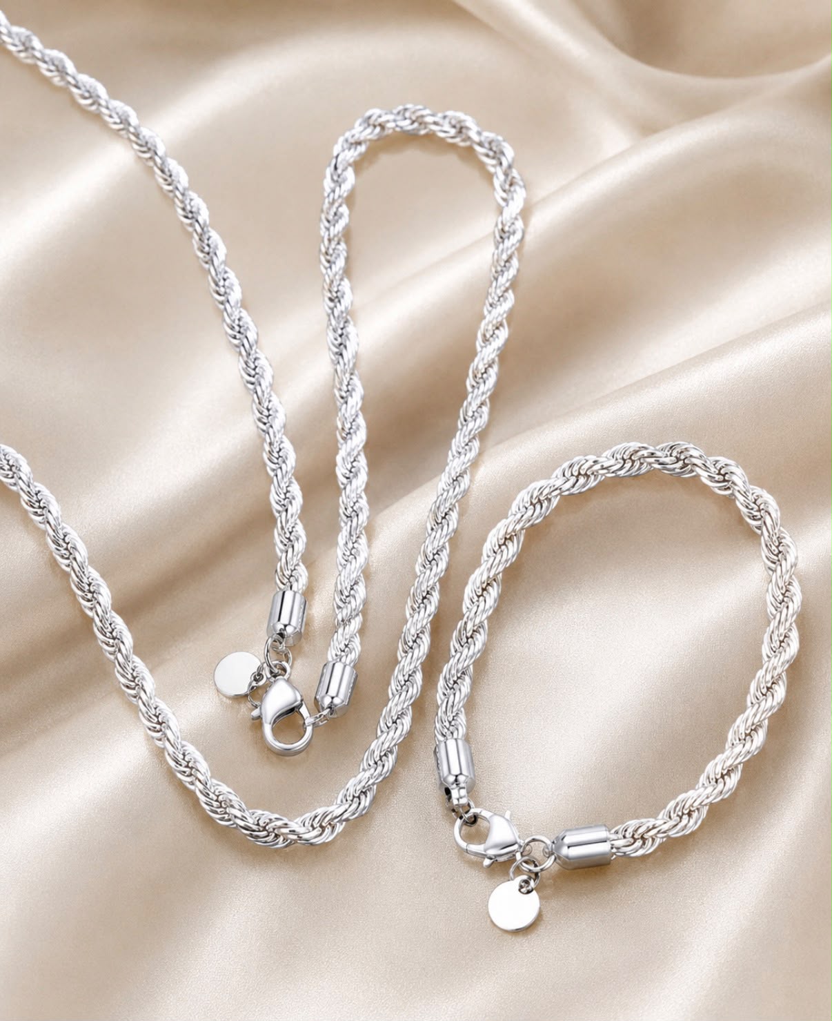 925 Silver Plated Twisted Rope Set — Necklace & Bracelet — view 1
